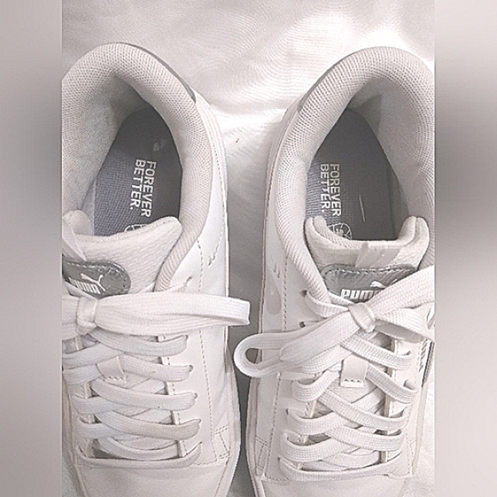 Puma SmashPlatfotm V3 Pop Up Metallics White Size 8.5 Women's Lace Up Detail - Picture 5 of 7